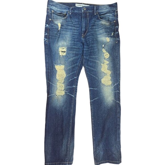 Express Mens Distressed Denim Dark Wash Cotton Casual Wear Jeans 36x32 - Picture 1 of 8